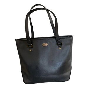 COACH Purse Zip top Tote Crossgrain Leather navy blue